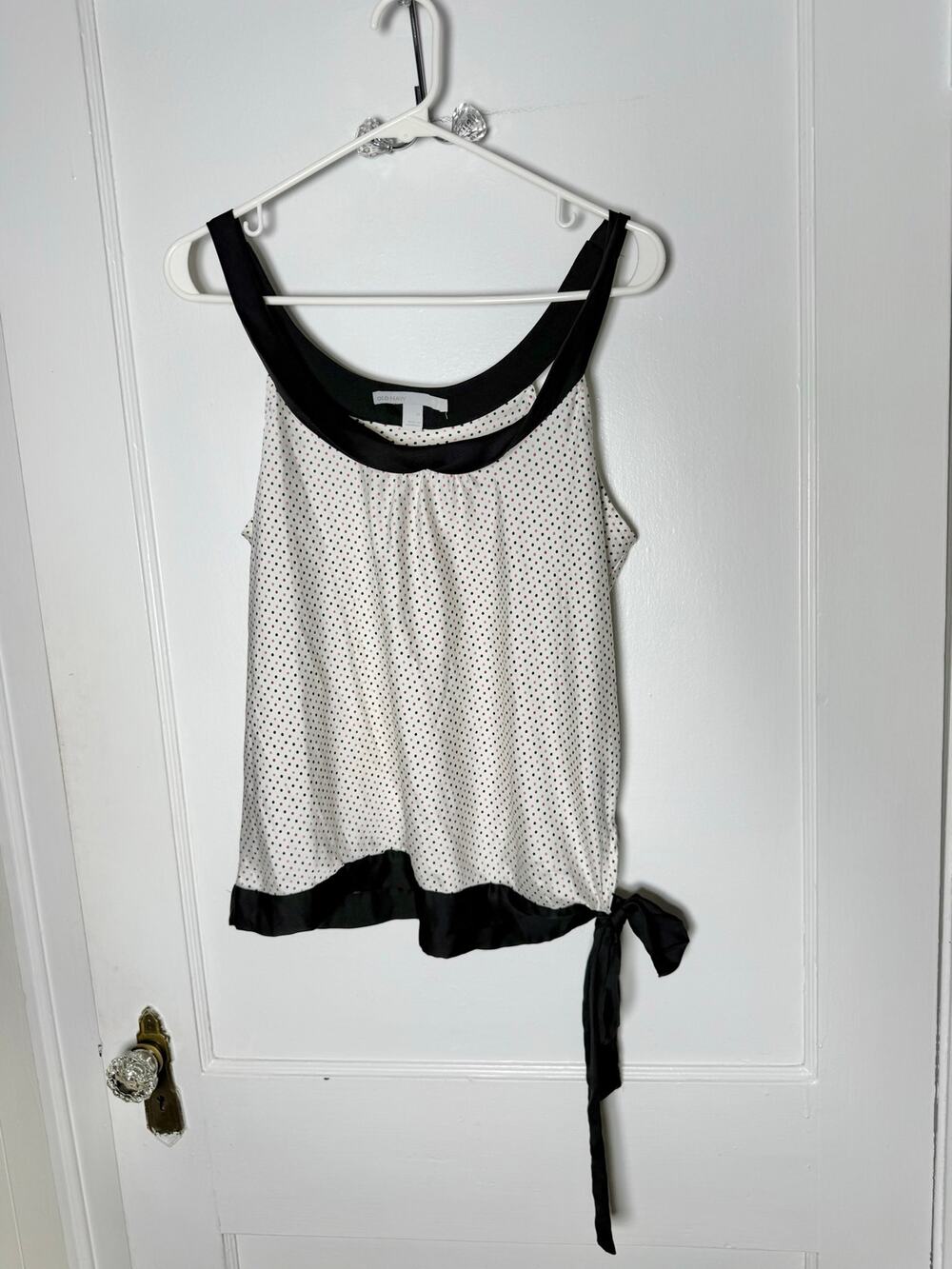 Old Navy Polka Dot Blouse Medium Black Cream Side Tie Y2K Coquette Sleeveless
